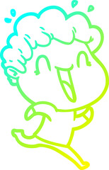 cold gradient line drawing cartoon happy man