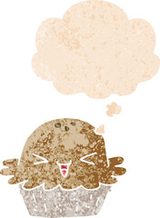 cute cartoon pie and thought bubble in retro textured style