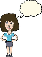 cartoon tough woman with thought bubble