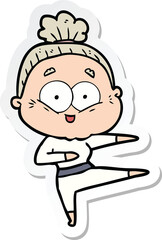 sticker of a cartoon happy old woman