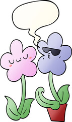 cute cartoon flower and speech bubble in smooth gradient style