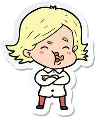 sticker of a cartoon girl pulling face