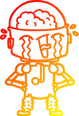 warm gradient line drawing cartoon crying robot