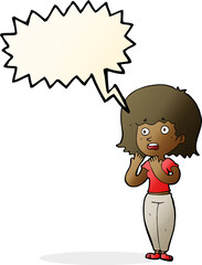 cartoon shocked woman with speech bubble