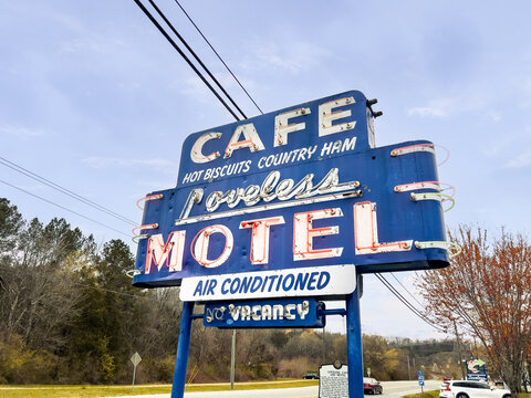 Nashville, TN, USA - March 14, 2023: The Loveless Caf&eacute; is a local Southern caf&eacute; that's been open since 1951 and has become a historical landmark.