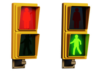 Pedestrian traffic light isolated on transparent background. 3D Render
