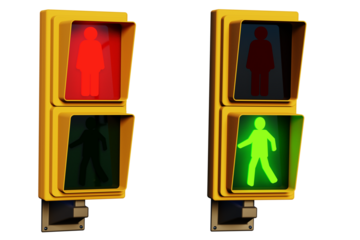 Pedestrian traffic light isolated on transparent background. 3D Render
