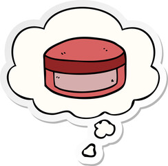 cartoon beauty lotion tub and thought bubble as a printed sticker