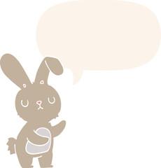 cute cartoon rabbit and speech bubble in retro style
