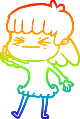 rainbow gradient line drawing cartoon angry girl
