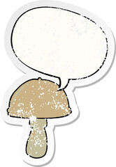 cartoon mushroom and speech bubble distressed sticker