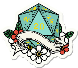 natural twenty D20 dice roll sticker