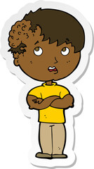 sticker of a cartoon boy with growth on head