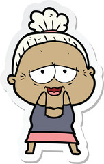 sticker of a cartoon happy old lady