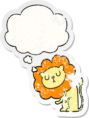 cute cartoon lion and thought bubble as a distressed worn sticker