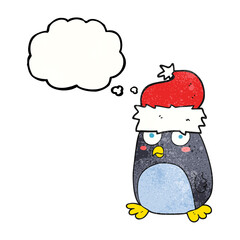 thought bubble textured cartoon penguin