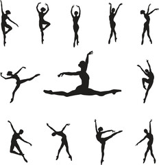 silhouettes of ballet dancers set - obrazy, fototapety, plakaty