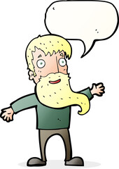 cartoon man with beard waving with speech bubble