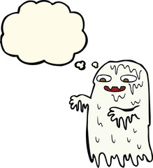 cartoon gross slime ghost with thought bubble