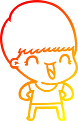 warm gradient line drawing happy cartoon boy
