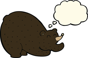 cartoon stretching black bear with thought bubble