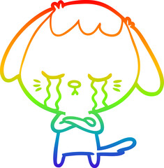 rainbow gradient line drawing cartoon crying dog