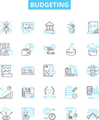 Budgeting vector line icons set. budgeting, plan, finance, money, saving, cost, income illustration outline concept symbols and signs