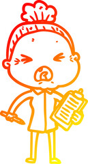 warm gradient line drawing cartoon angry old woman