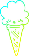 cold gradient line drawing cartoon ice cream with face