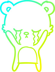 cold gradient line drawing crying cartoon polarbear