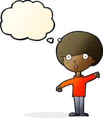 cartoon shocked boy with thought bubble