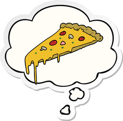 cartoon pizza slice and thought bubble as a printed sticker