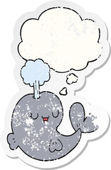 cartoon whale and thought bubble as a distressed worn sticker