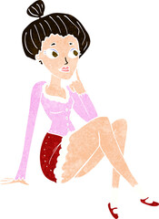 cartoon attractive woman sitting thinking