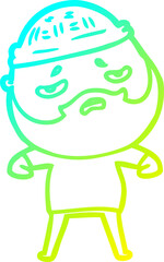 cold gradient line drawing cartoon worried man with beard