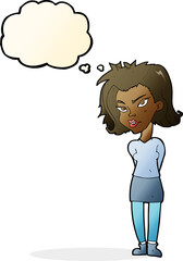 cartoon woman with thought bubble