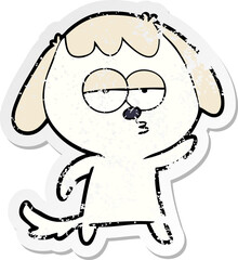 distressed sticker of a cartoon bored dog