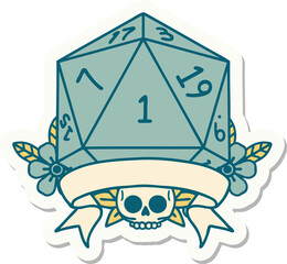 natural one d20 dice roll sticker