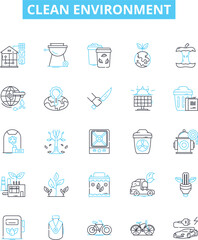 Clean environment vector line icons set. Environment, Cleanliness, Pollution, Conservation, Reuse, Recycle, Renewable illustration outline concept symbols and signs