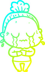 cold gradient line drawing cartoon crying old lady