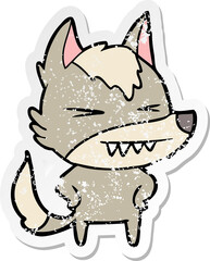 distressed sticker of a angry wolf cartoon