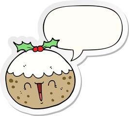 cute cartoon christmas pudding and speech bubble sticker