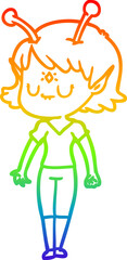 rainbow gradient line drawing cartoon alien girl