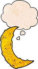 cartoon moon and thought bubble in grunge texture pattern style