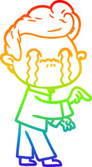 rainbow gradient line drawing cartoon man crying