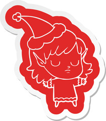 cartoon  sticker of a elf girl wearing santa hat