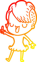 warm gradient line drawing cute cartoon girl with hipster haircut
