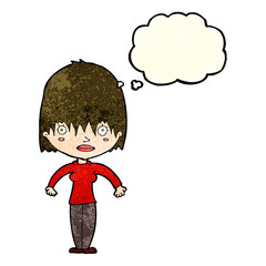 cartoon woman staring with thought bubble