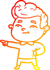 warm gradient line drawing happy cartoon man pointing