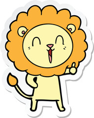 sticker of a laughing lion cartoon